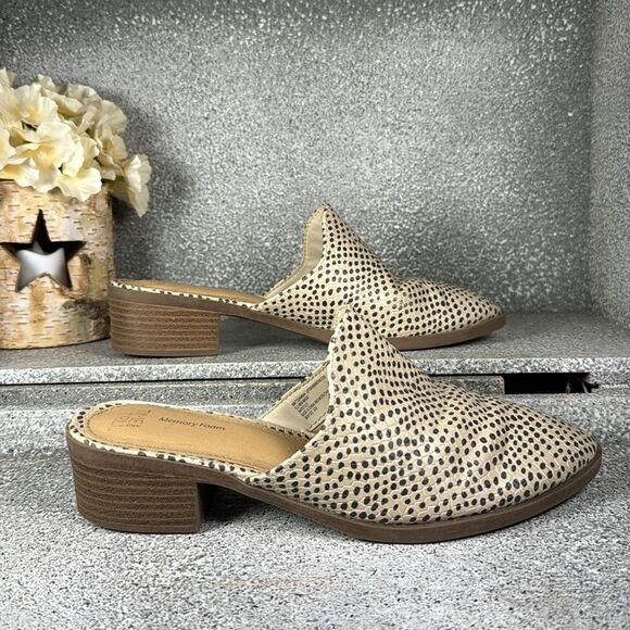 Time And Tru Vegan Leather Polka Dot Mules Slides Heels Size 7.5 Memory Foam - Picture 1 of 7